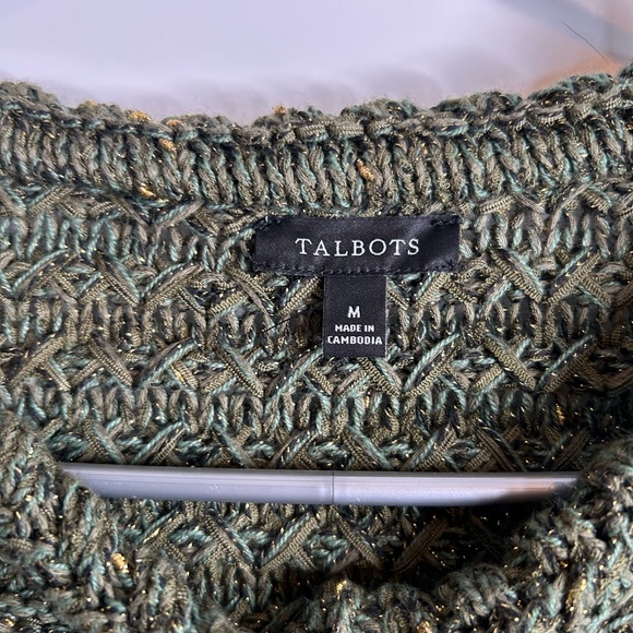 Talbots Women’s M Cardigan Sweater Blazer Green Gold Decorative Buttons 5550 - Picture 4 of 8